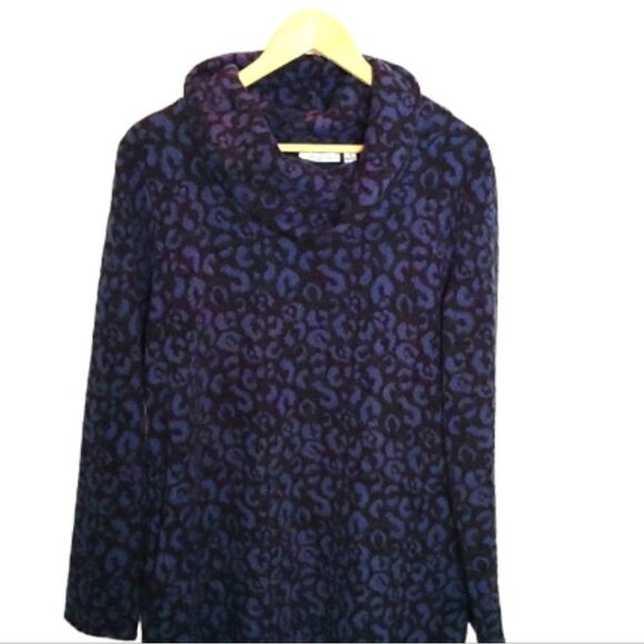 Vasna Blue‎ Animal Print Tunic Dress Long Sleeve Cowl Neck Size Medium - Picture 4 of 13